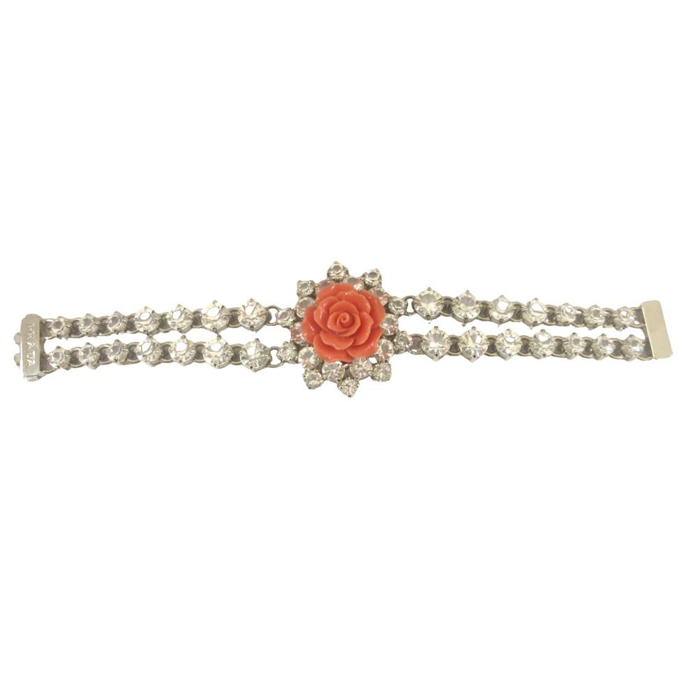 Prada Rose Bijou Bracelet Bangle Rhinestone Silver Pink — view 3