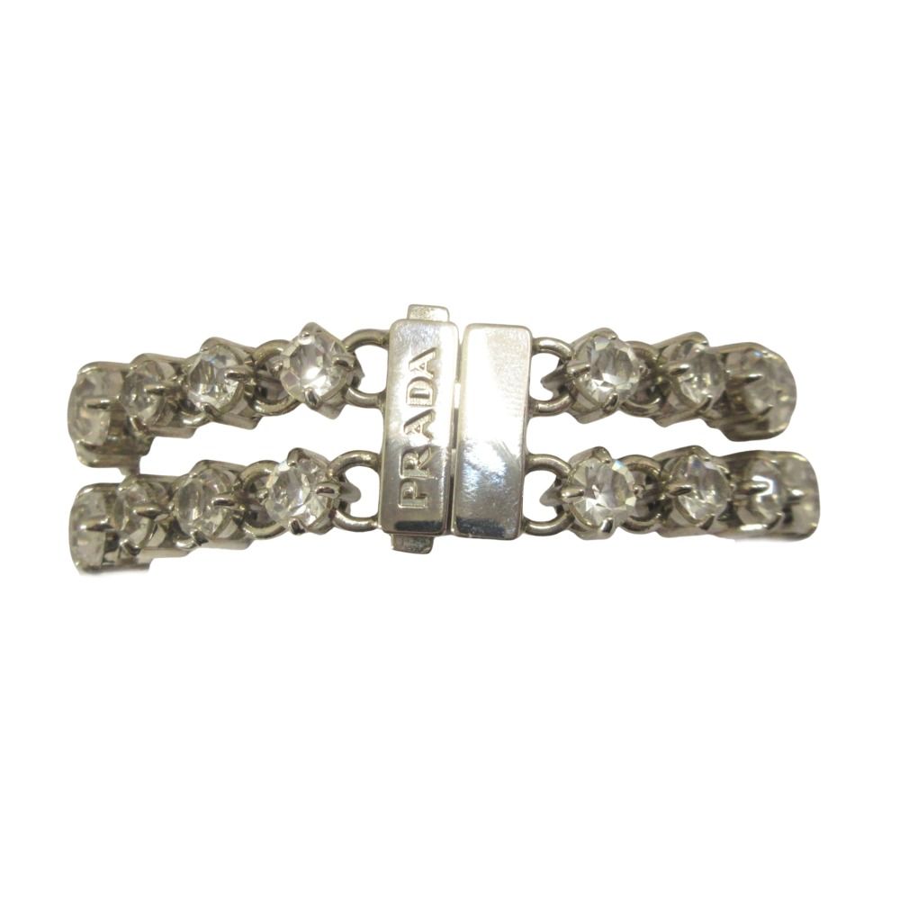 Prada Rose Bijou Bracelet Bangle Rhinestone Silver Pink — view 2