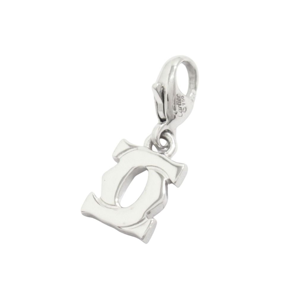 Cartier 18K White Gold Double C 2C Logo Pendant Baby Charm