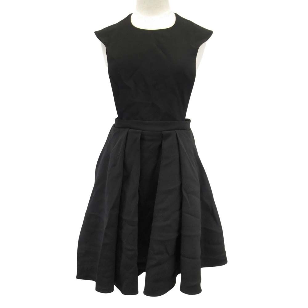 Dior Back Chien Dress Pleated Circular Skirt 38 Black