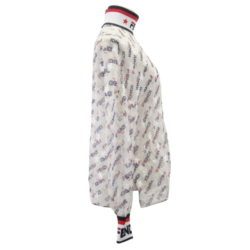 Fendi Fila Logo Silk Chiffon Blouse Top Mania 36 White Multicolor — view 4