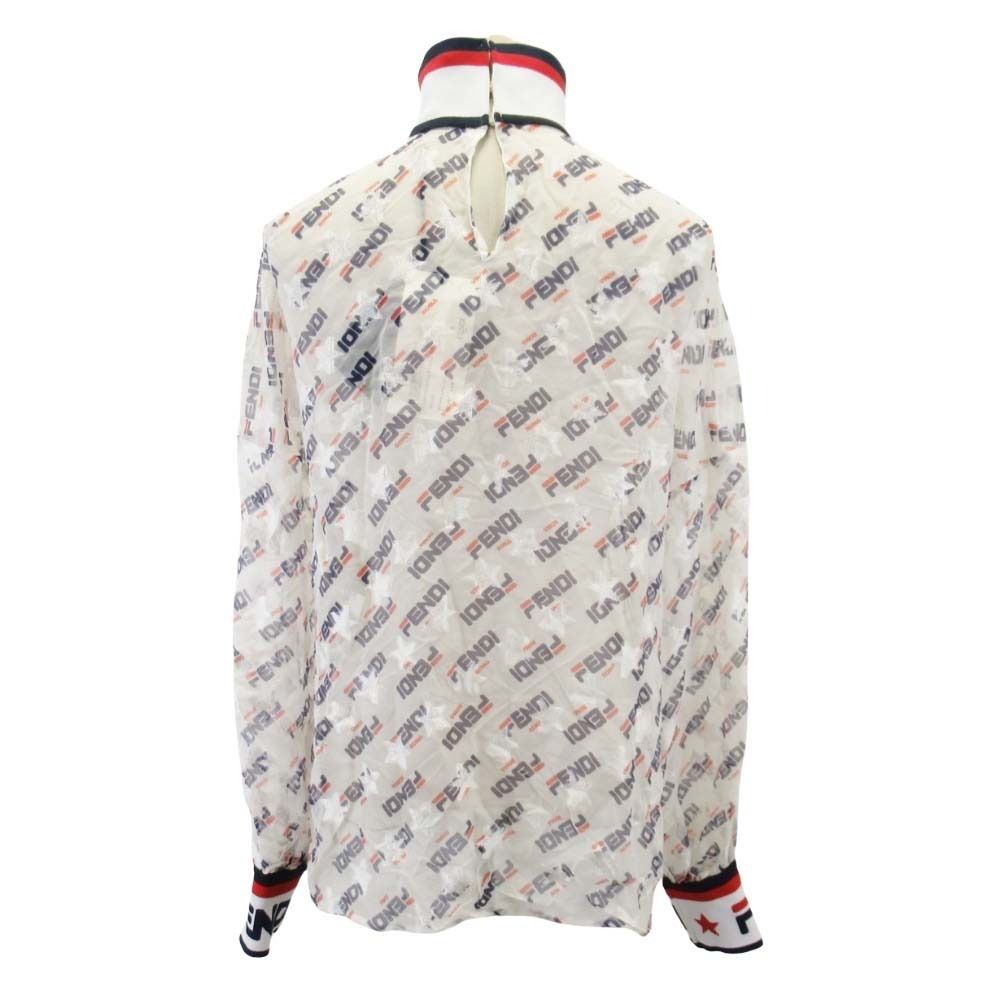 Fendi Fila Logo Silk Chiffon Blouse Top Mania 36 White Multicolor — view 3