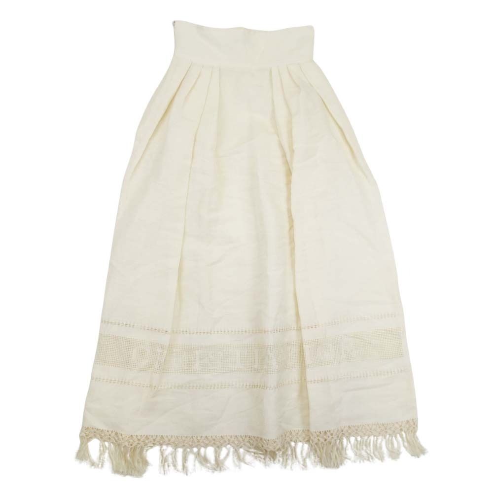 Dior Lace Up High Waist Long Skirt Fringe 36 Ivory — view 2