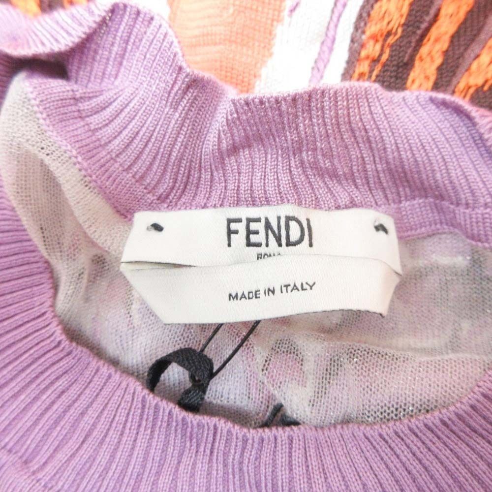 Fendi Sheer Yoke High Gee Silk Knit Top Bird Animal Top Long Sleeve 42 Orange — view 7