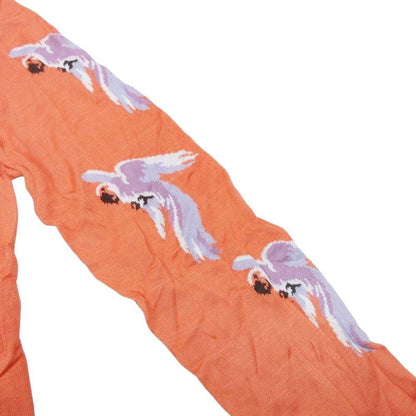 Fendi Sheer Yoke High Gee Silk Knit Top Bird Animal Top Long Sleeve 42 Orange — view 5