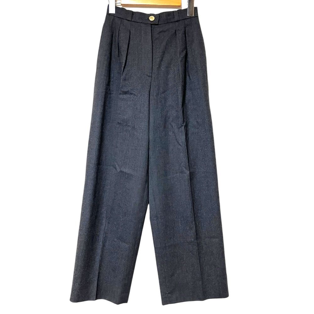 Chanel Vintage Wool Wide Leg Trousers 34 Gray Pants