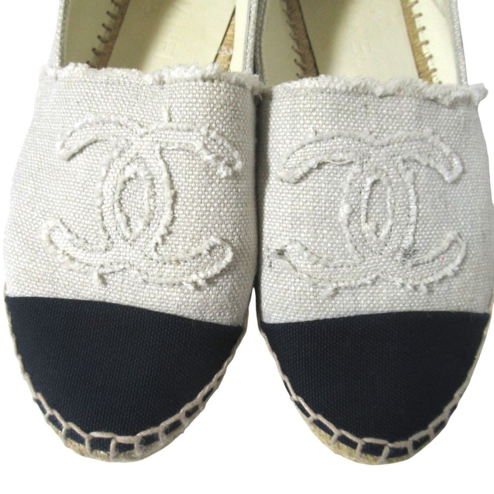 Chanel CC Logo Espadrilles Shoes Ivory Black 36 — view 5