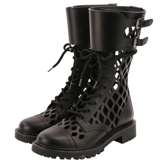 Dior D-Trap Leather Mesh Lace Up Boots Black