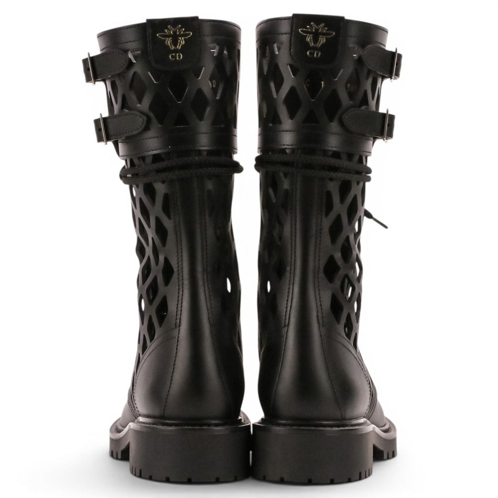 Dior D-Trap Leather Mesh Lace Up Boots Black — view 4