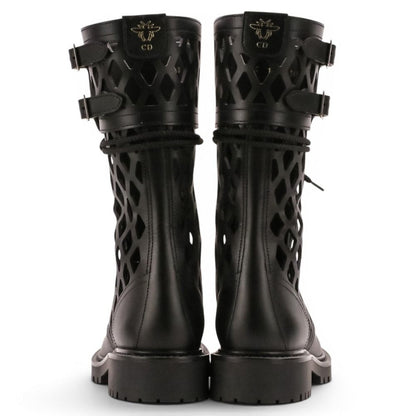 Dior D-Trap Leather Mesh Lace Up Boots Black — view 4