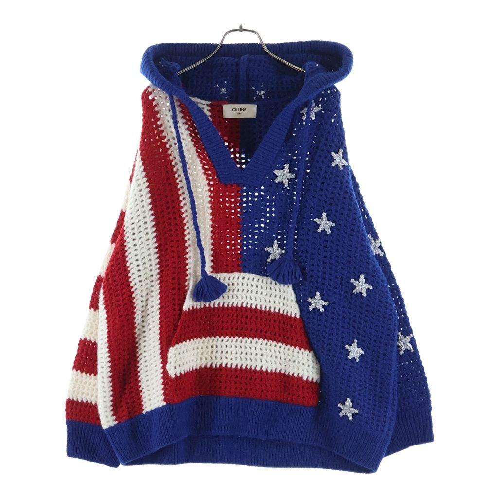 Celine Wool Hoodie Stars and Stripes Hooded Knit Sweater Multi