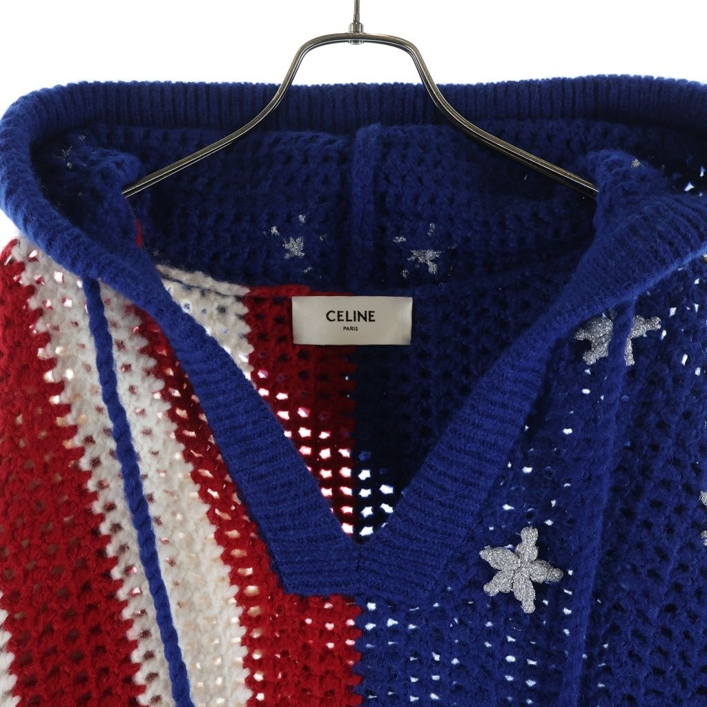Celine Wool Hoodie Stars and Stripes Hooded Knit Sweater Multi — view 3
