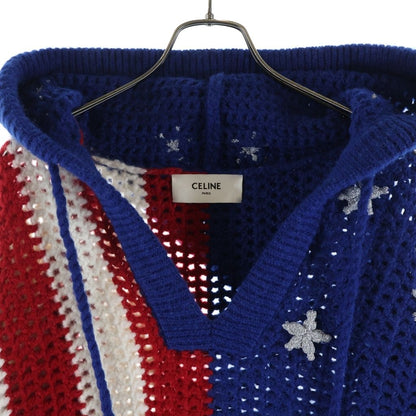 Celine Wool Hoodie Stars and Stripes Hooded Knit Sweater Multi — view 3