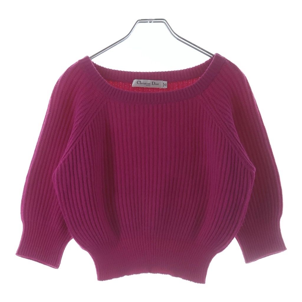 Dior Cashmere Square Neck Half Sleeve Knit Sweater Pink