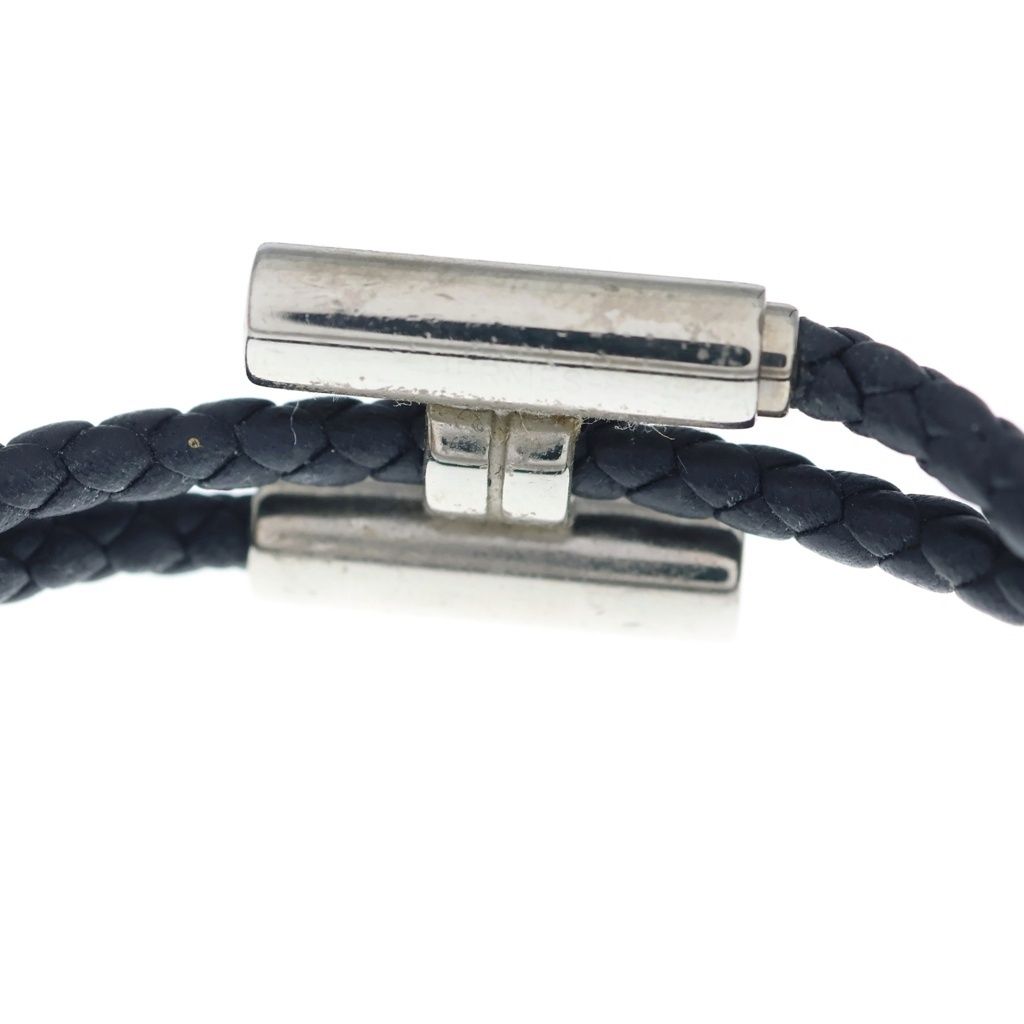 Hermes Tourni Tresse Logo Noir Leather Bracelet Black Silver — view 5