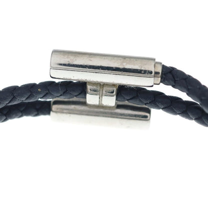 Hermes Tourni Tresse Logo Noir Leather Bracelet Black Silver — view 5