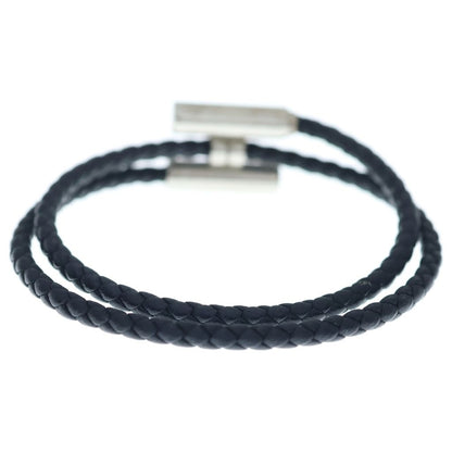Hermes Tourni Tresse Logo Noir Leather Bracelet Black Silver — view 2