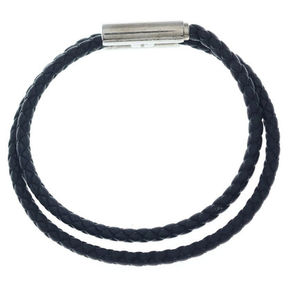 Hermes Tourni Tresse Logo Noir Leather Bracelet Black Silver — view 6
