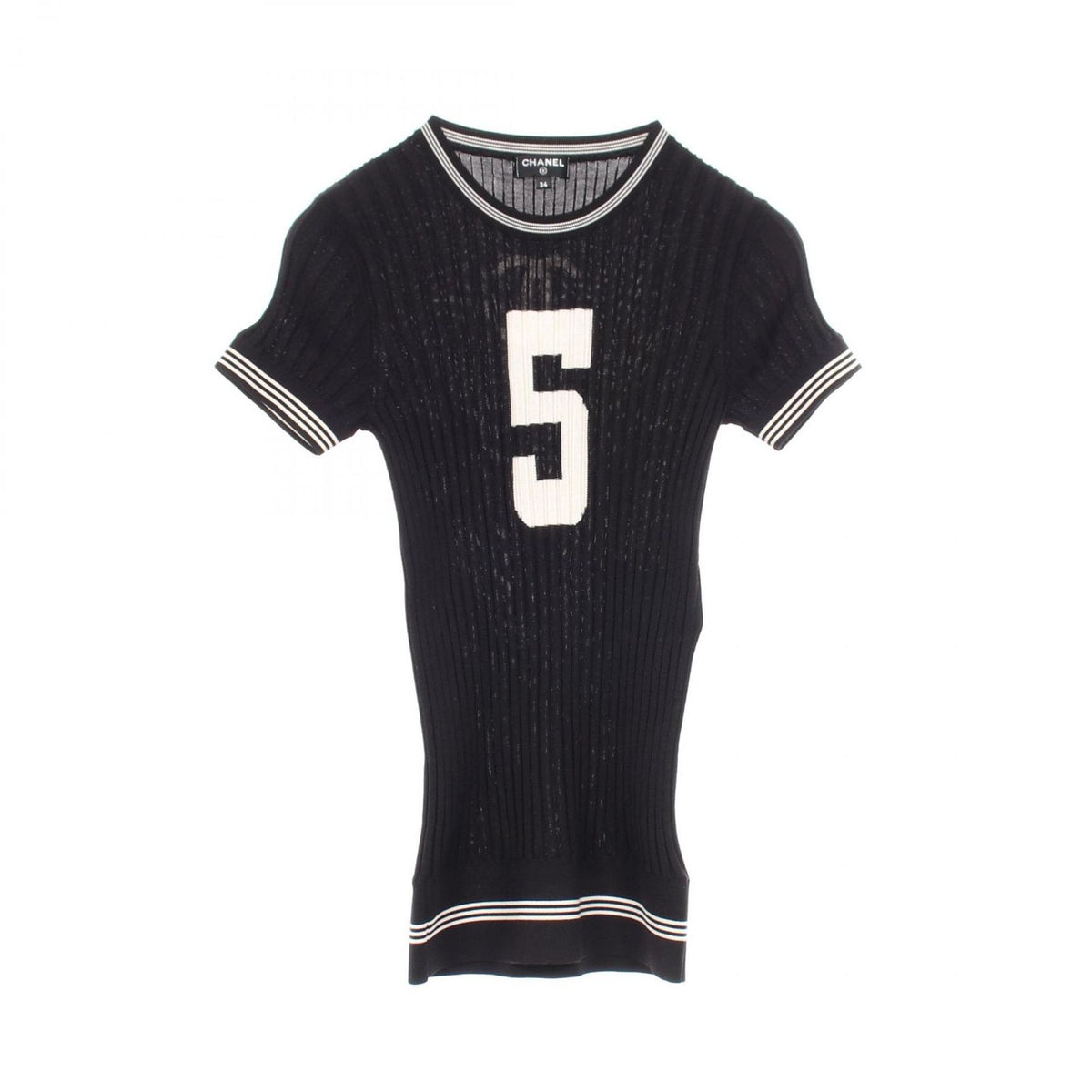 Chanel Knit CC Logo Short Sleeve Black Silk Sweater