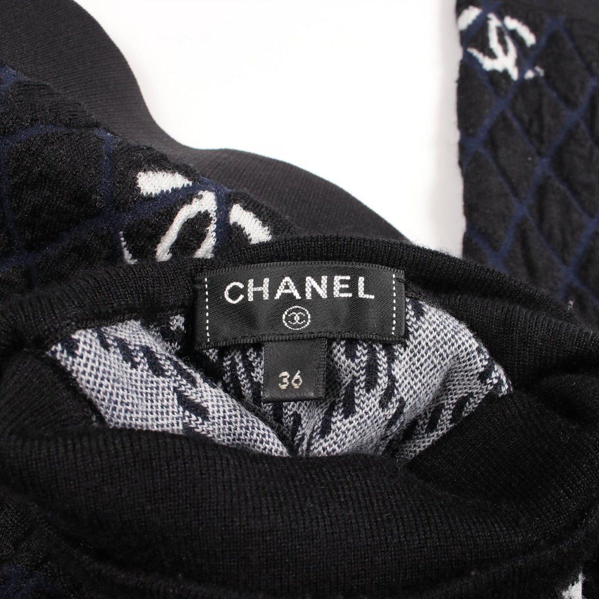 Chanel Knit Logo Check High Neck Cashmere Wool Sweater — view 3