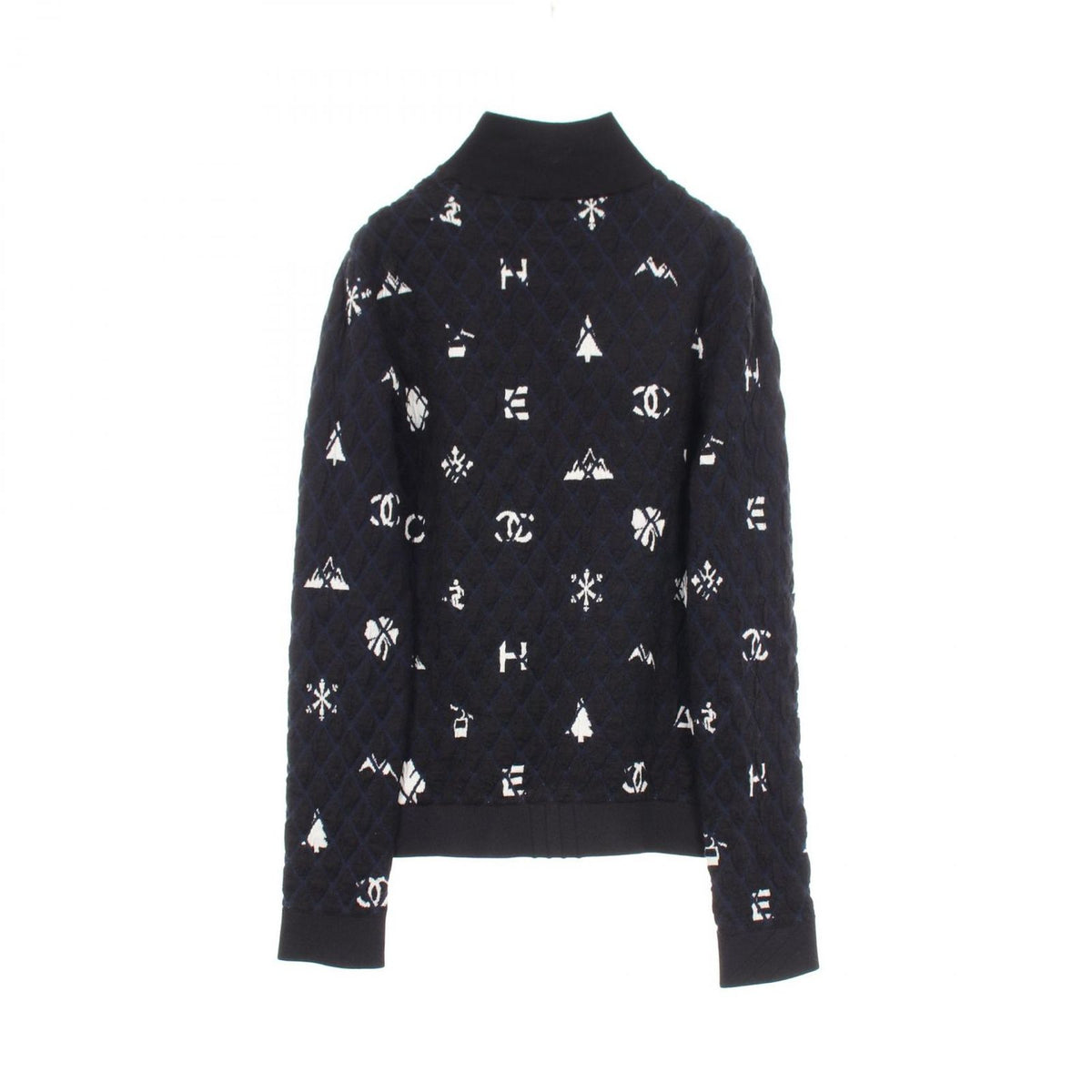 Chanel Knit Logo Check High Neck Cashmere Wool Sweater — view 2