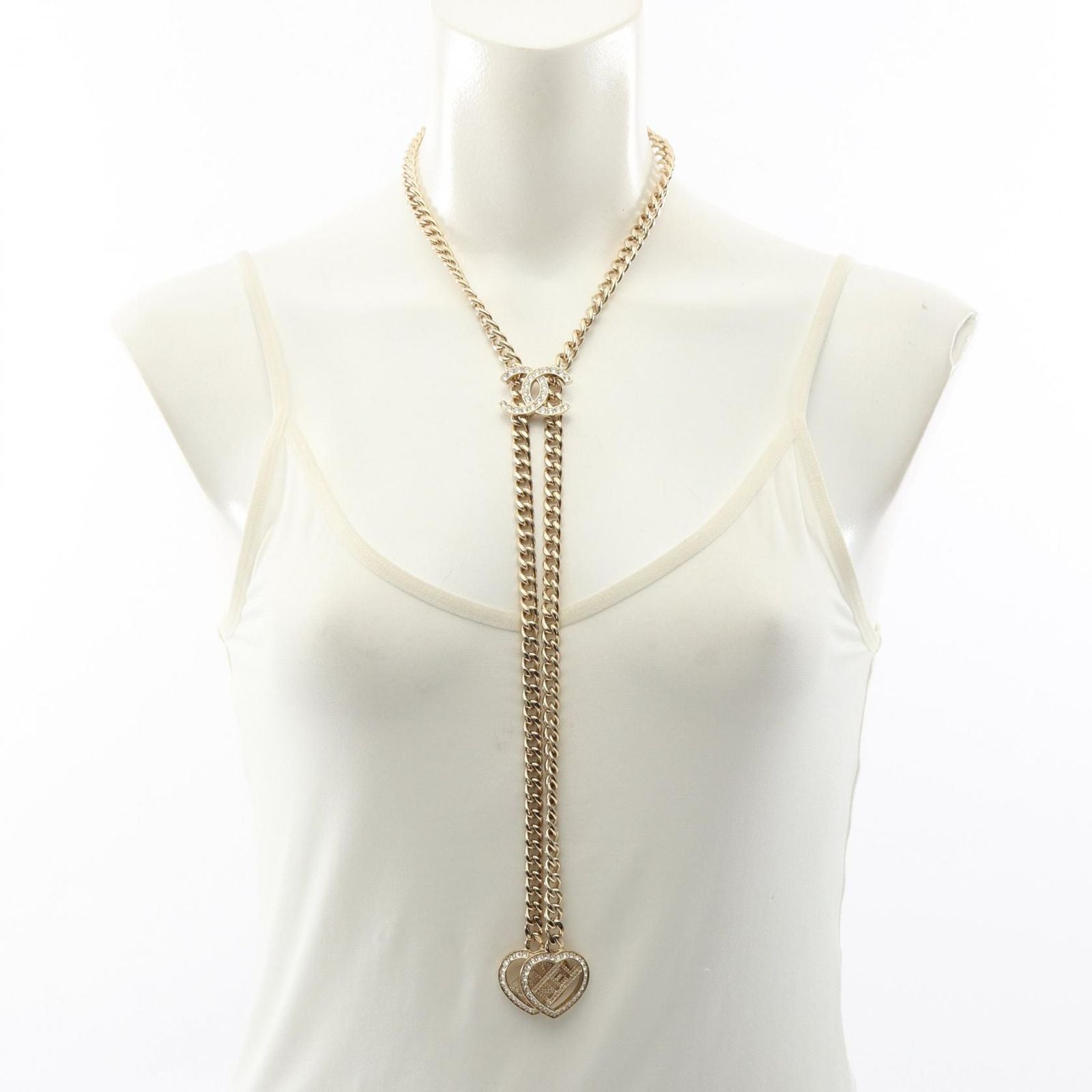 Chanel Necklace CC Logo Double Heart — view 7
