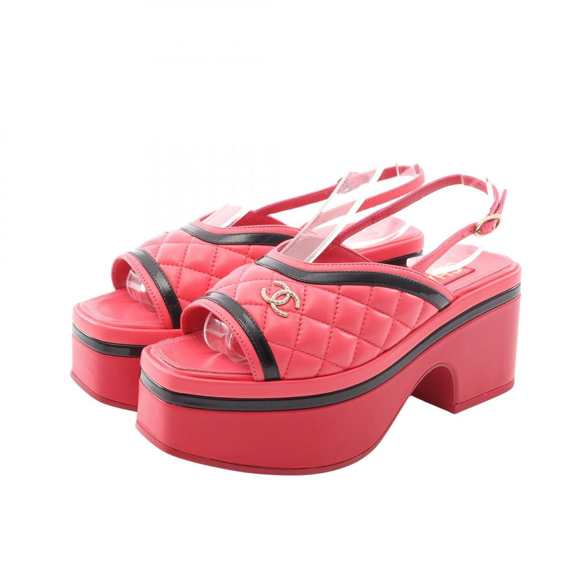 Chanel Sandals CC Logo Quilted Thick Sole Leather Patent