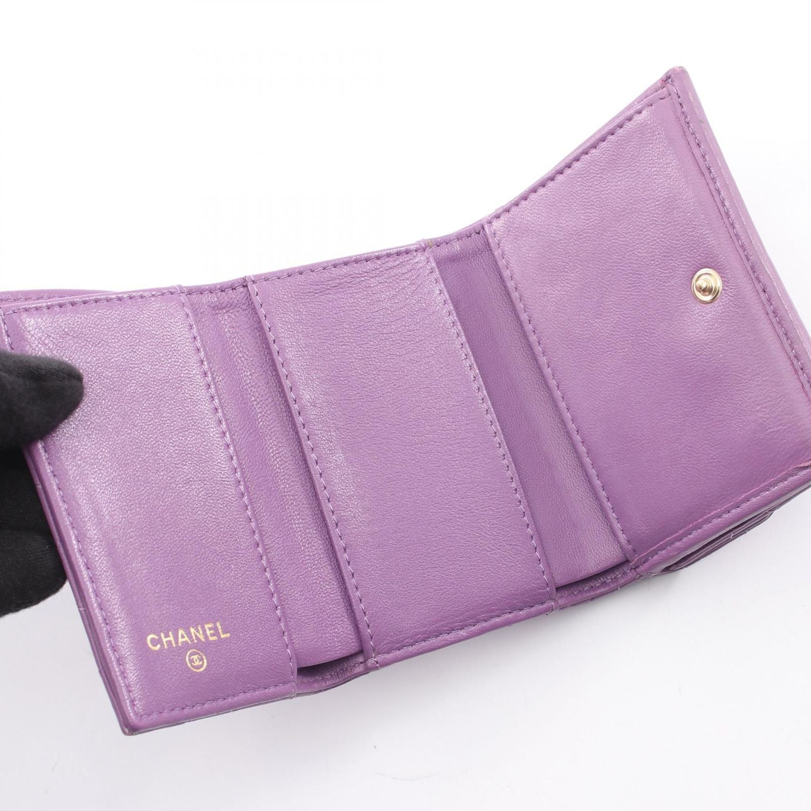 Chanel Trifold Wallet Classic Small Flap Quilted Purple Lambskin — view 3