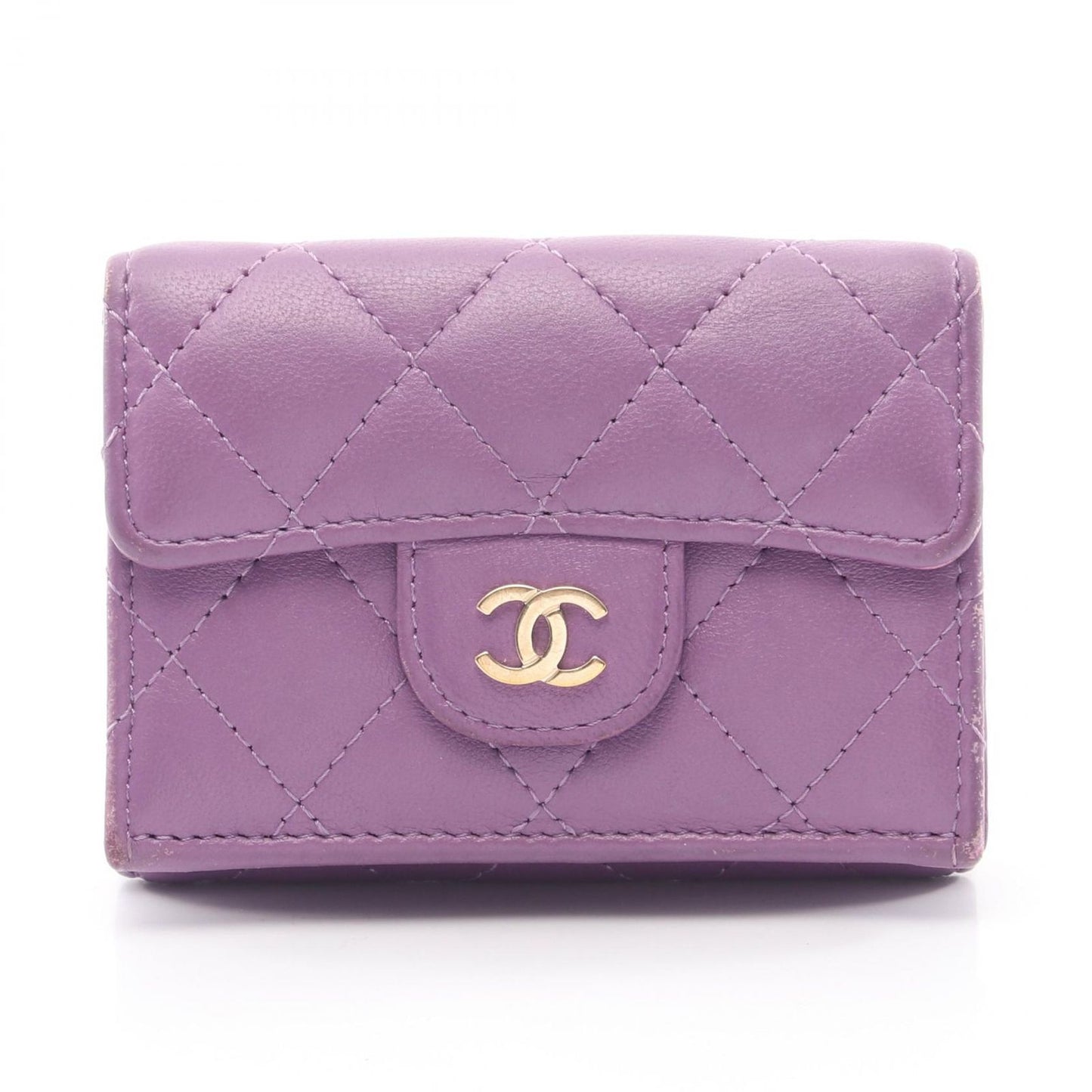 Chanel Trifold Wallet Classic Small Flap Quilted Purple Lambskin