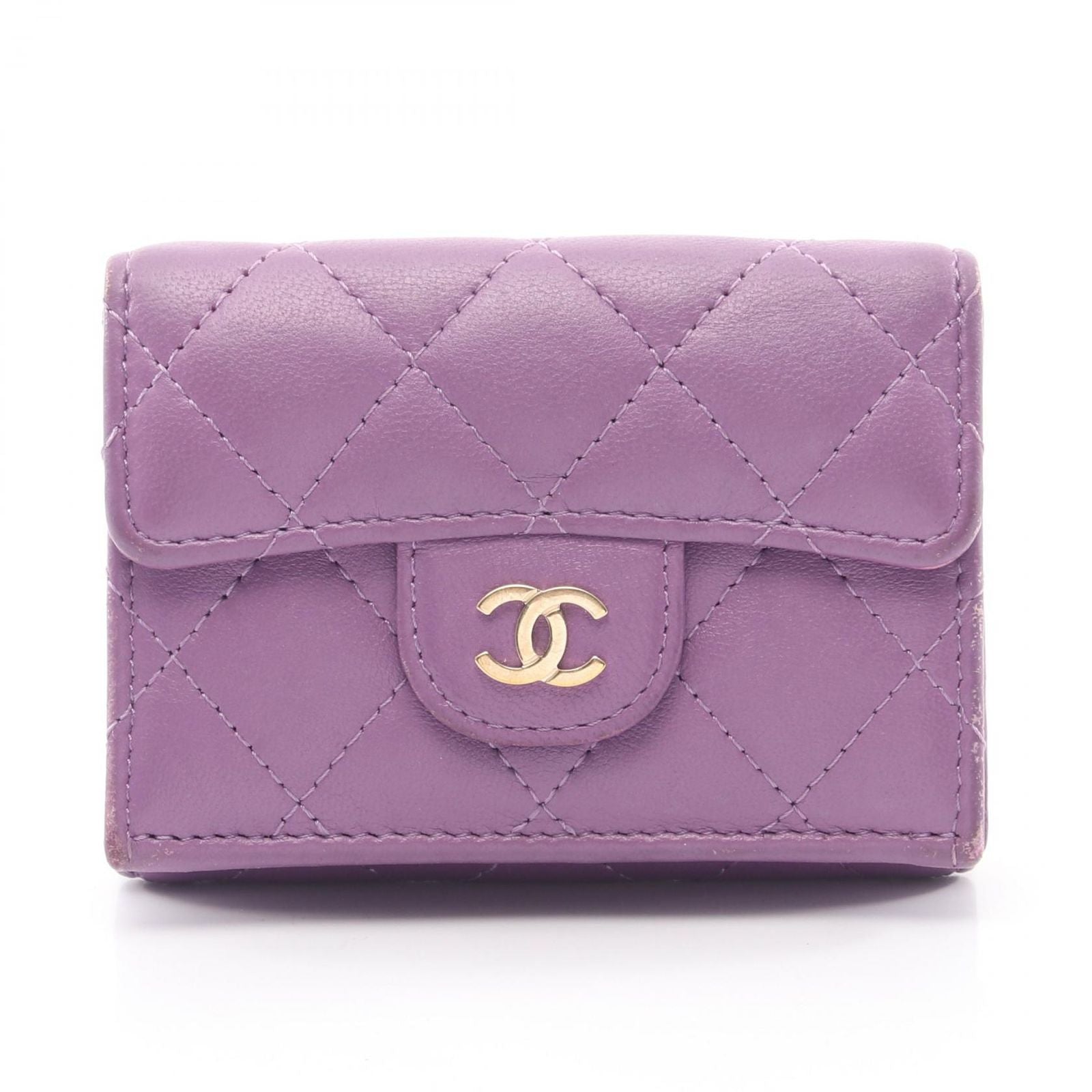 Chanel Trifold Wallet Classic Small Flap Quilted Purple Lambskin