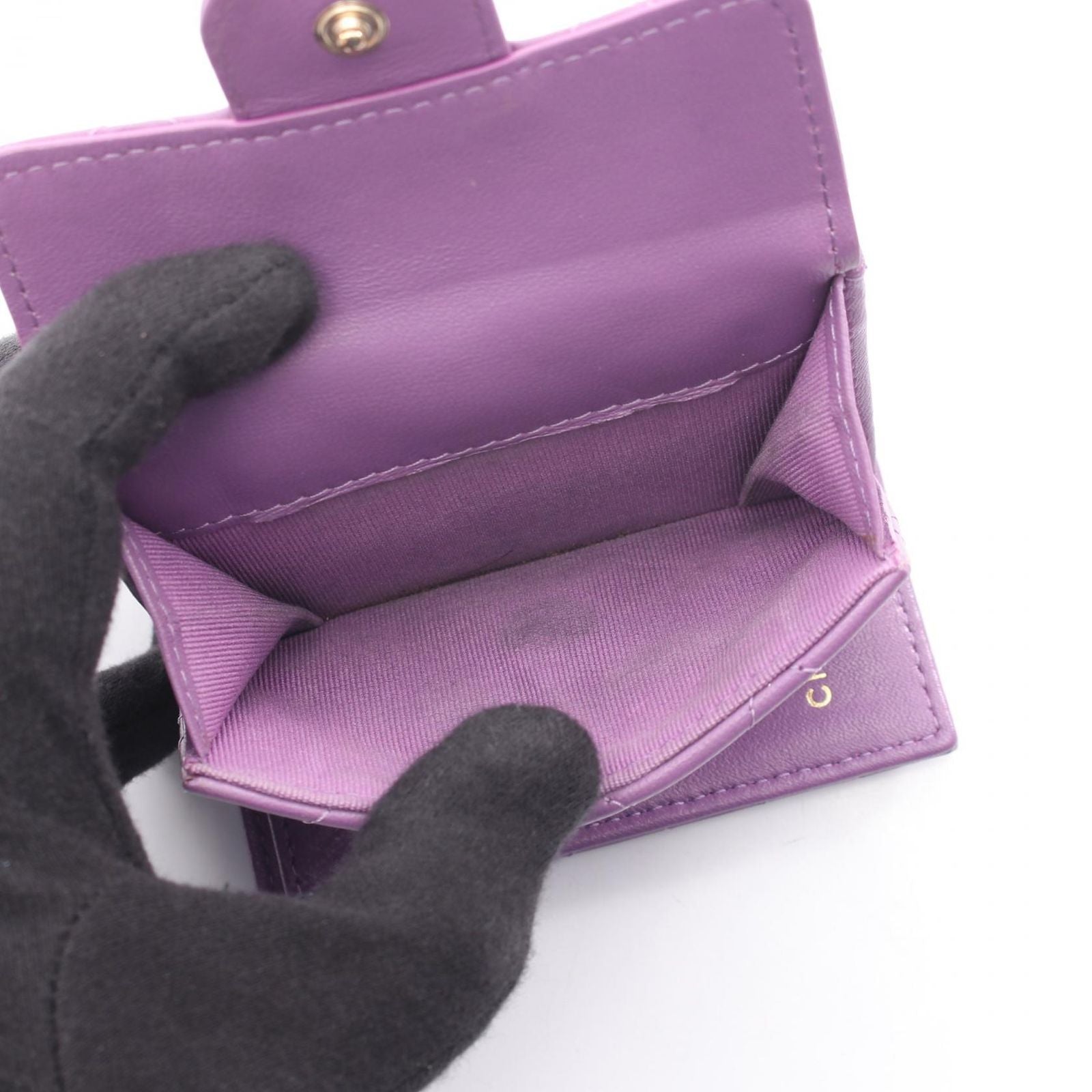 Chanel Trifold Wallet Classic Small Flap Quilted Purple Lambskin — view 4