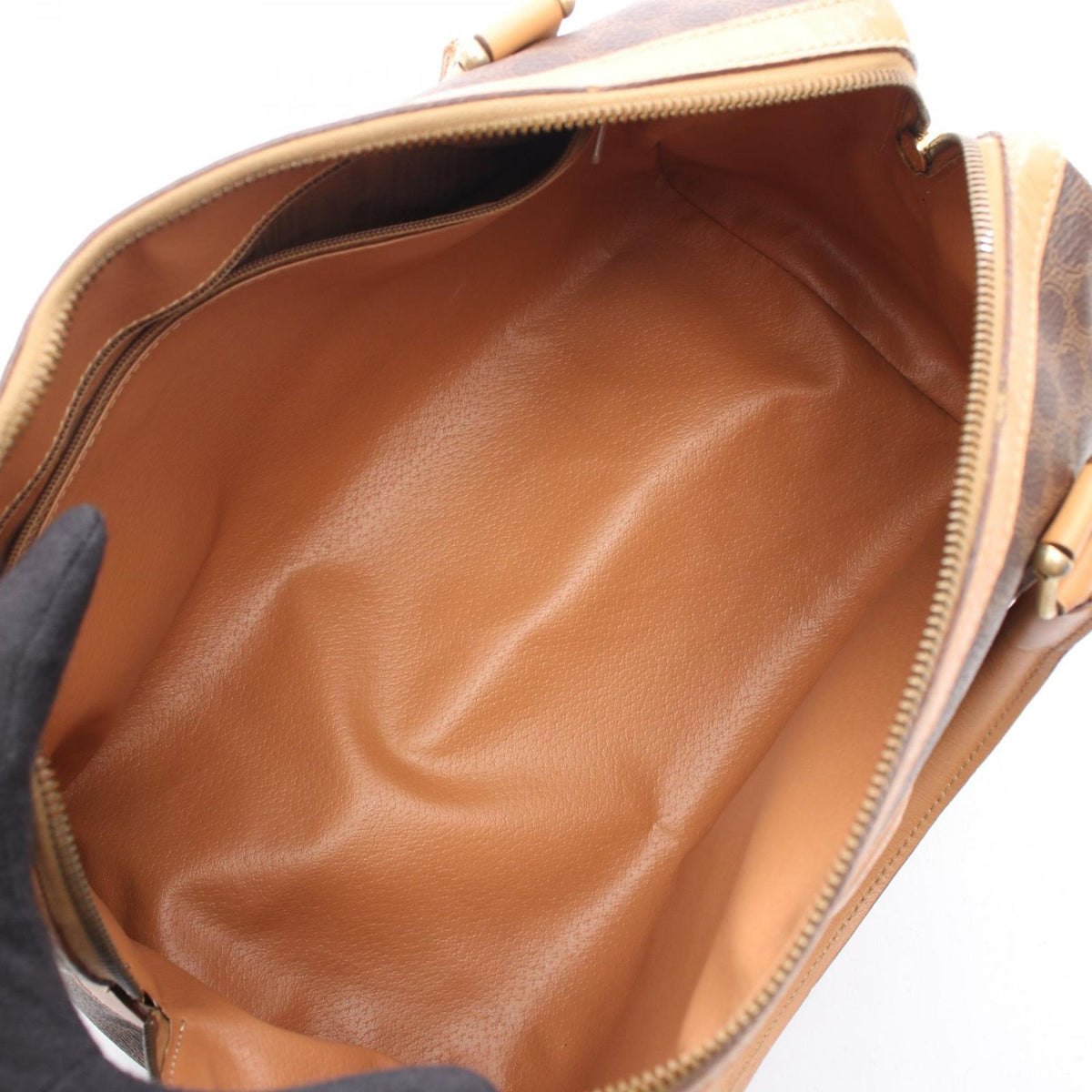 Celine Tote Macadam Brown Dark Canvas Leather Boston Bag — view 3