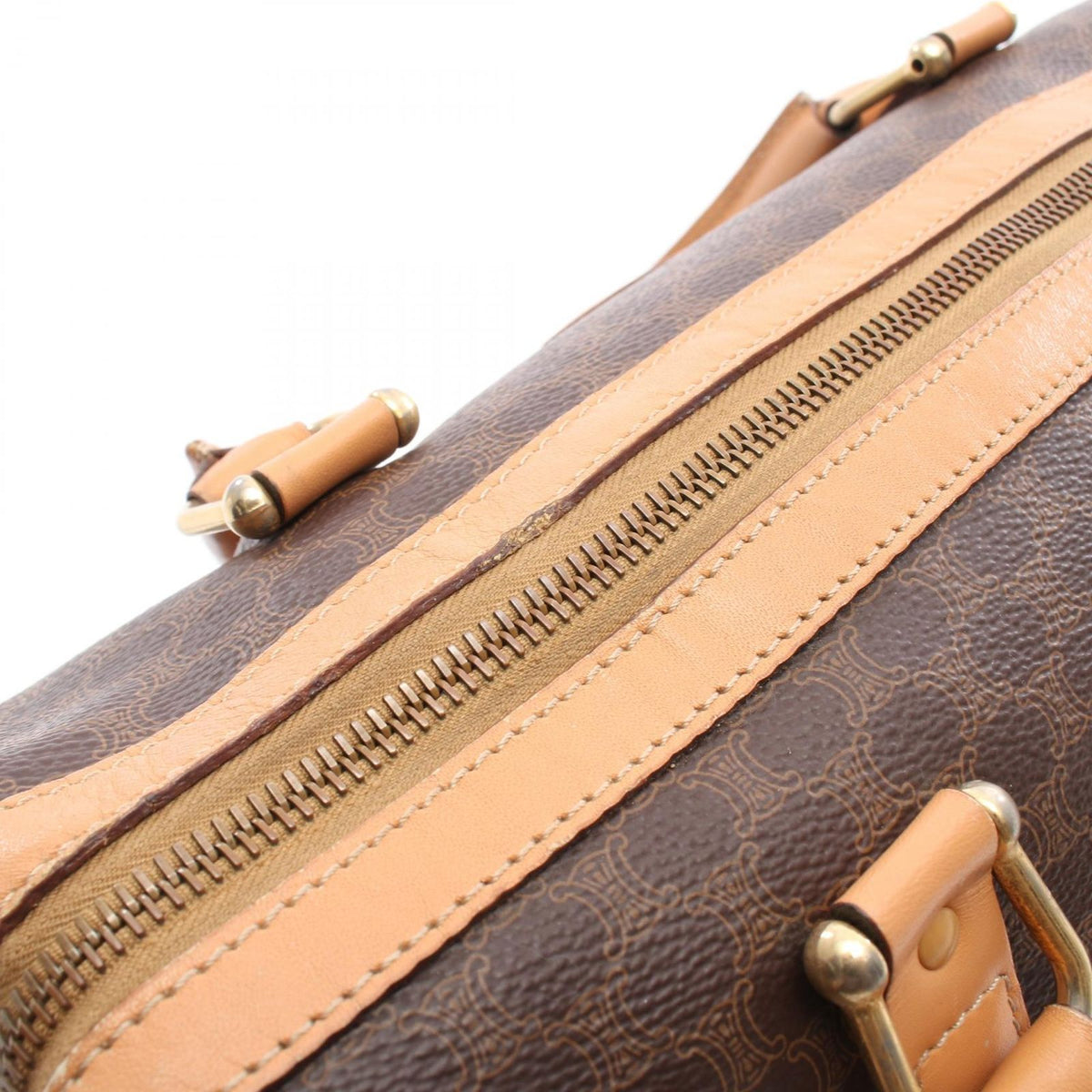 Celine Tote Macadam Brown Dark Canvas Leather Boston Bag — view 8