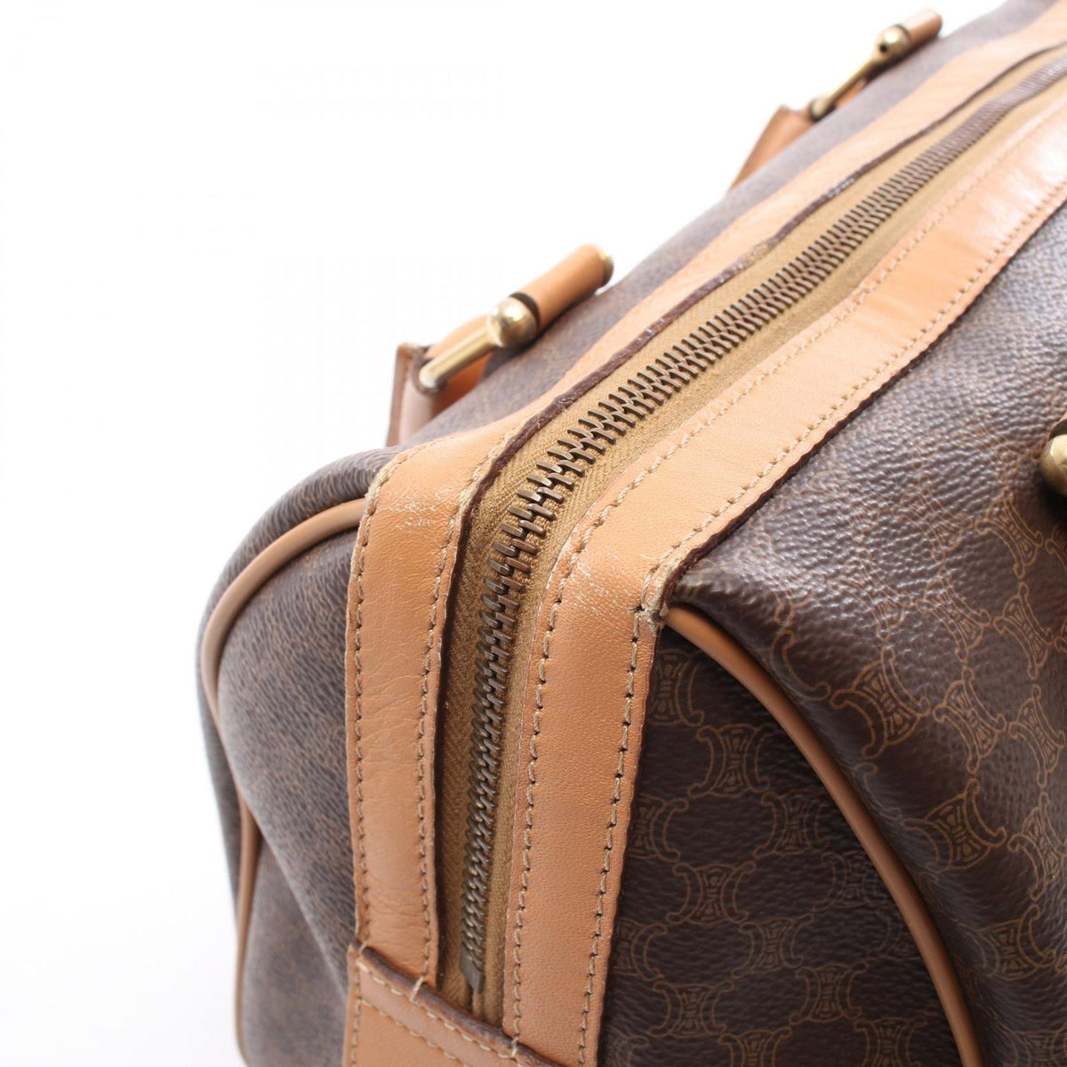 Celine Tote Macadam Brown Dark Canvas Leather Boston Bag — view 7