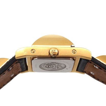 Hermes Medor Vintage Watch Pyramid Gold Studs White Leather Quartz — view 5