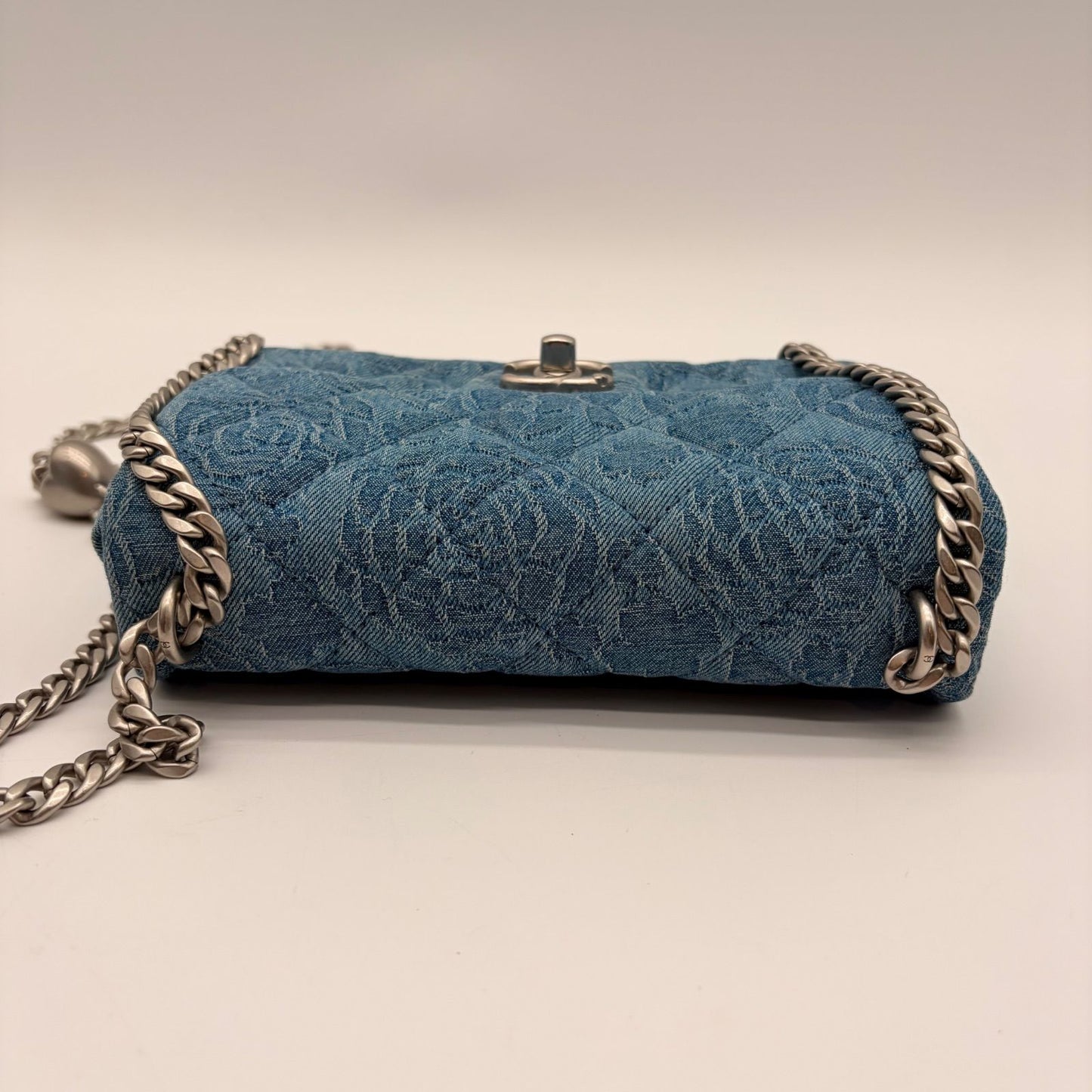 Chanel Shoulder Bag Mini Quilted Denim Heart Camellia CC Logo Turnlock Chain — view 3