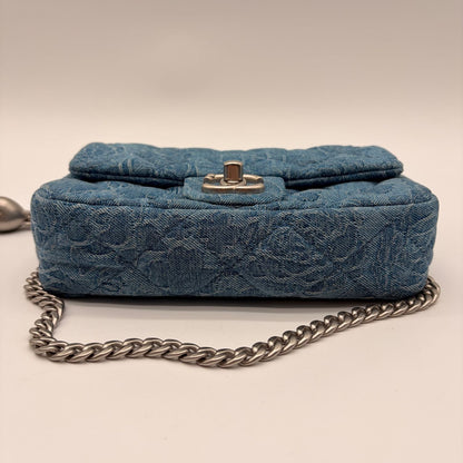 Chanel Shoulder Bag Mini Quilted Denim Heart Camellia CC Logo Turnlock Chain — view 4