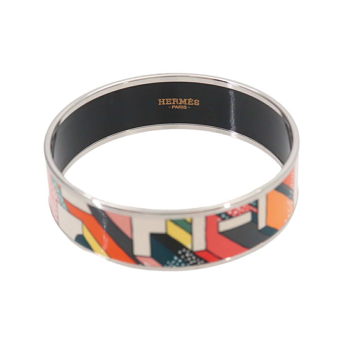 Hermes Enamel Bangle Bracelet Multicolor Gold Email — view 2