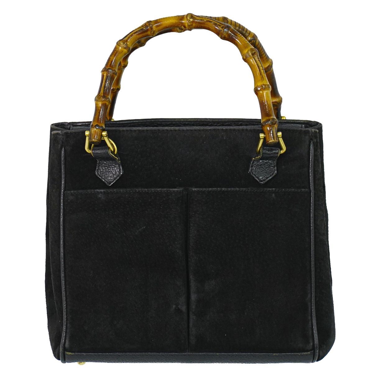 Gucci Bamboo Handbag Suede Leather Black