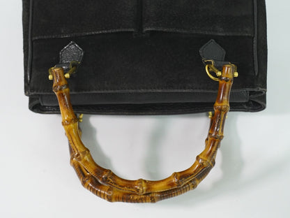 Gucci Bamboo Handbag Suede Leather Black — view 4
