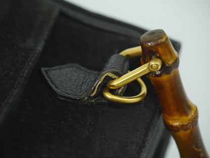 Gucci Bamboo Handbag Suede Leather Black — view 5