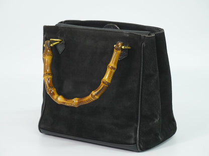 Gucci Bamboo Handbag Suede Leather Black — view 2