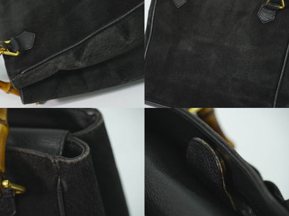 Gucci Bamboo Handbag Suede Leather Black — view 8