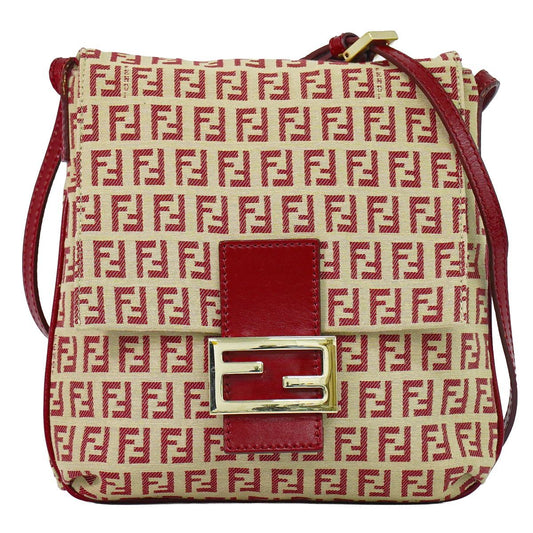 Fendi Zucchino Shoulder Bag Pochette Canvas Beige