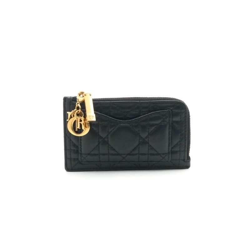 Dior Wallet Coin Case Black Gold Lady Dior Cosmos Cannage Fragment Card — view 2