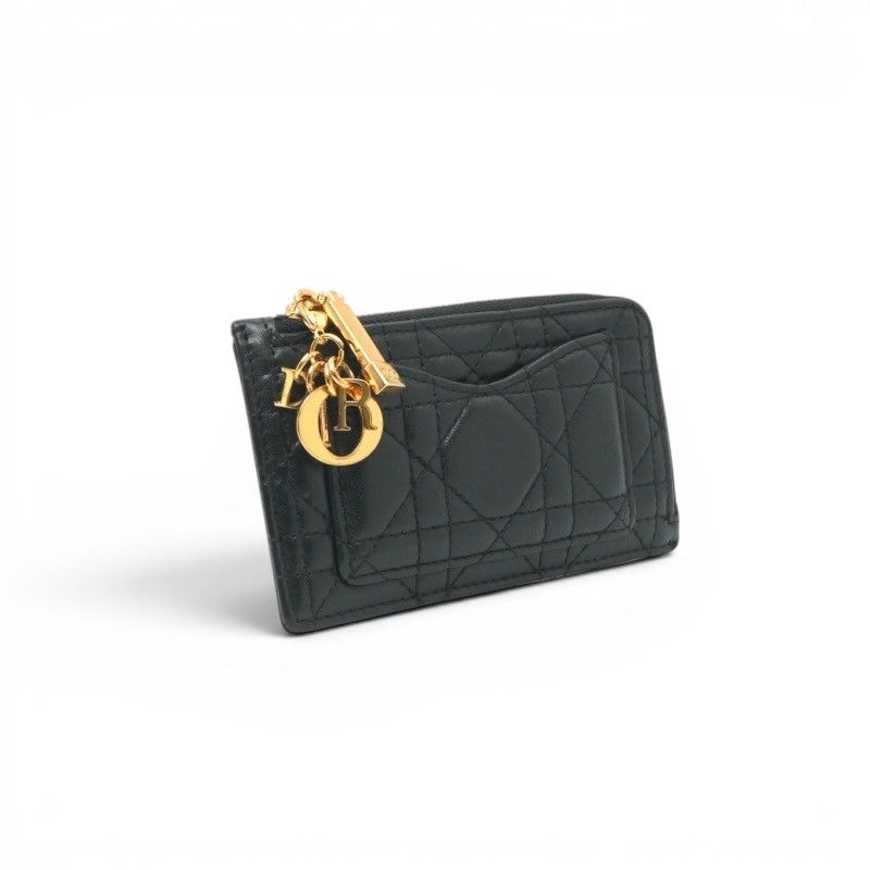 Dior Wallet Coin Case Black Gold Lady Dior Cosmos Cannage Fragment Card