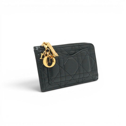 Dior Wallet Coin Case Black Gold Lady Dior Cosmos Cannage Fragment Card