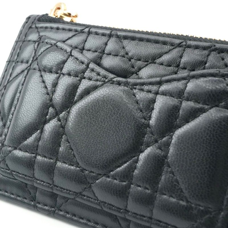 Dior Wallet Coin Case Black Gold Lady Dior Cosmos Cannage Fragment Card — view 4