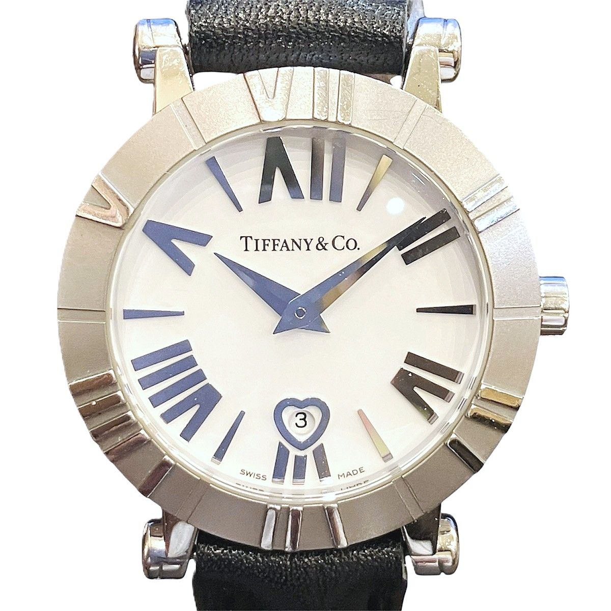 Tiffany & Co Atlas Watch SS Leather Quartz White Dial