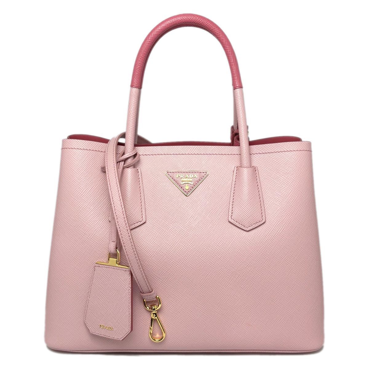 Prada Handbag 2-Way Double Bag Saffiano Cuir Leather Pink Gold